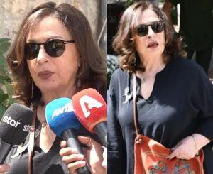 Κηδεία Αχιλλέα Θεοφίλου: Ράκος η Χάρις Αλεξίου, αποχαιρέτησε τον πρώην σύζυγό της