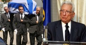 Κηδεία Πέτρου Μολυβιάτη: Τυλιγμένο με ελληνική σημαία το φέρετρό του