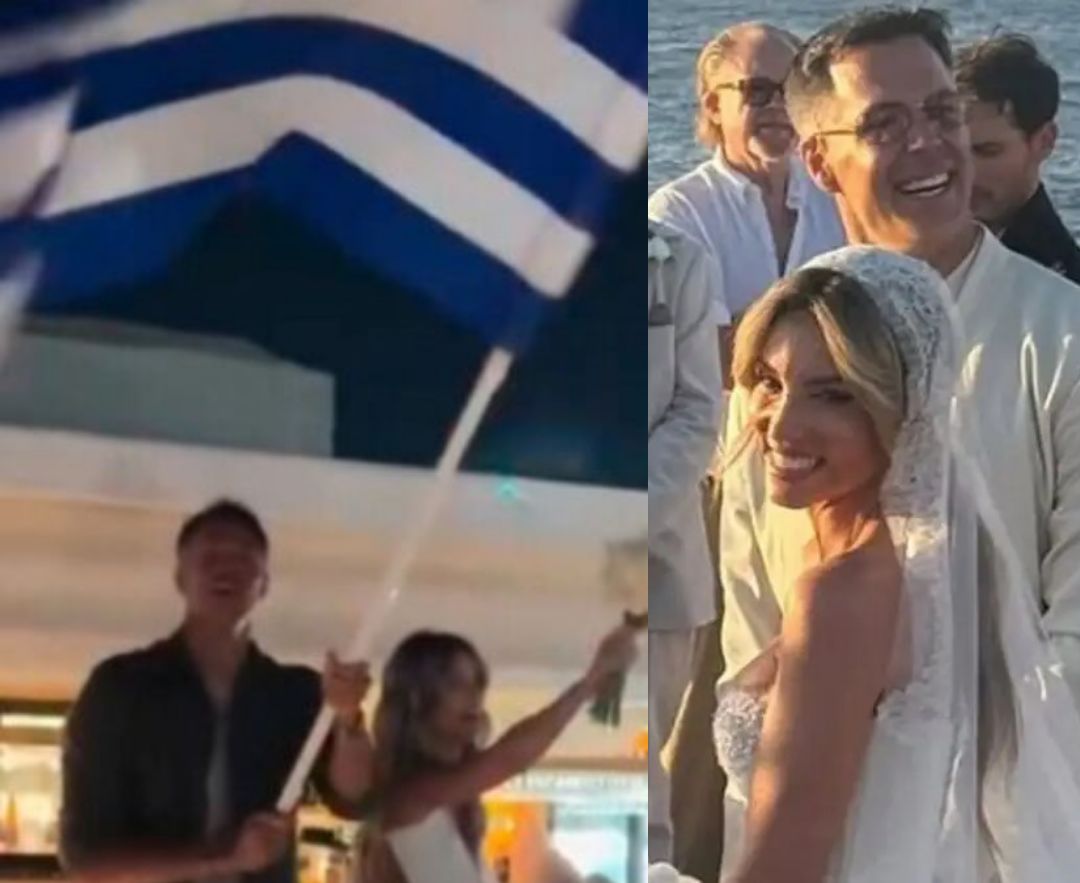 Όλοι τους κpάζουν: Τι έκαναν Οικονομάκου και Μπρούνο Τσερέλα στον γάμο τους με την ελληνική σημαία