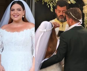 Λάμπει από ευτυχία: Η άφιξη της Δανάης Μπάρκα με εντυπωσιακό νυφικό στην εκκλησία – Φωτoγραφίες