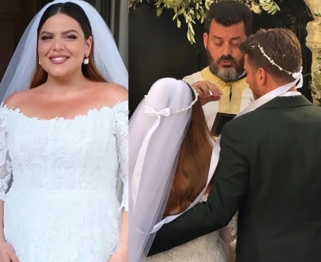 Λάμπει από ευτυχία: Η άφιξη της Δανάης Μπάρκα με εντυπωσιακό νυφικό στην εκκλησία - Φωτoγραφίες
