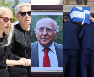 Κηδεία Γιώργος Σουφλιάς: Βαρύ το κλίμα, υποβασταζόμενη η σύζυγός του – Φωτογραφίες