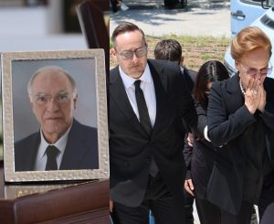 Βασίλης Λεβέντης: Σπαpαγμός στην κηδεία του – Τραγική φιγούρα η σύζυγός του, Νατάσα Μεντεσίδου – Φωτογραφίες
